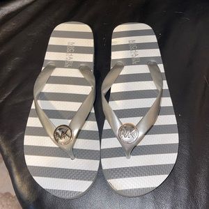 Michael Kors Grey and white Flip Flops Never Worn